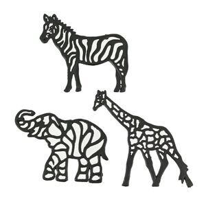Set of 3 Black Cast Iron Safari Animal Kitchen Decor Trivets Wall Hanging Art